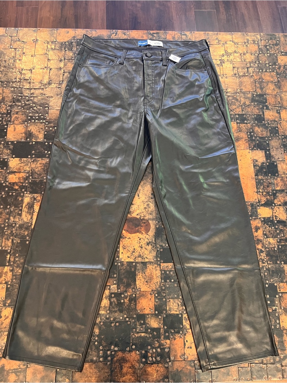 Old Navy Black Faux Leather Straight-Leg Trousers